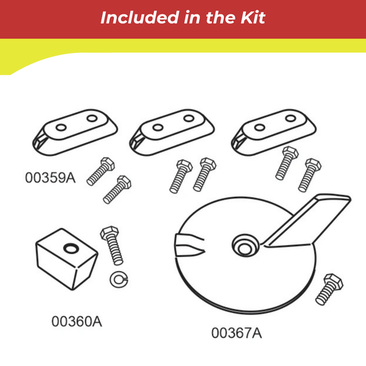 Illustration of hardware components included in the 10409A anode kit with labeled parts.