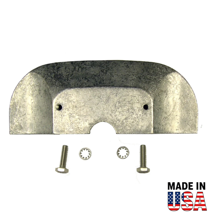 Metal 00041A anode with screws on a white background, featuring 'Made in USA' text.
