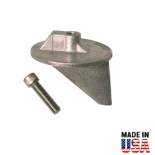 Metal 00044A anode with a bolt on a white background, featuring 'Made in USA' text.