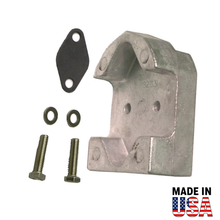 Metal 00045a anode with screws and washers on a white background, featuring 'Made in USA' text.