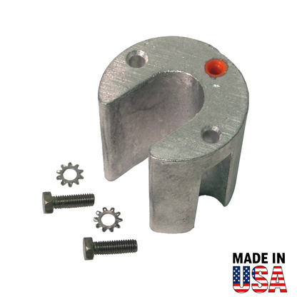 Metal 00047A anode component with screws and washers on a white background, featuring 'Made in USA' text.