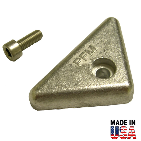Metal triangle-shaped 00110A with screw and 'PFM' branding on a white background