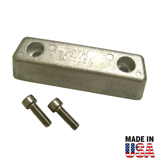 Metal 00112A with two screws on a white background, featuring 'Made in USA' text.