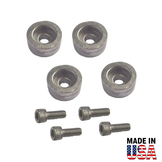 Set of metal 00344A anodes and screws with 'Made in USA' label on a white background
