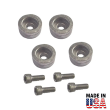 Set of metal 00344A anodes and screws with 'Made in USA' label on a white background