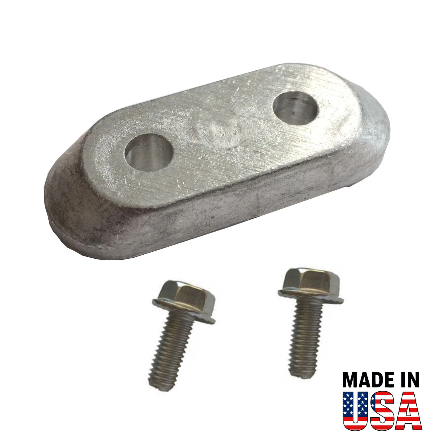 Metal 00390a bracket with two screws on a white background, featuring 'Made in USA' text.