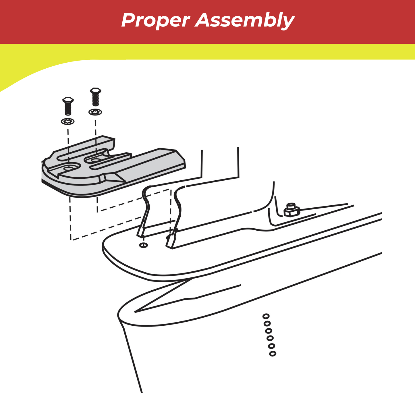 Diagram of proper 00046a anode assembly with screws and hardware on a white background