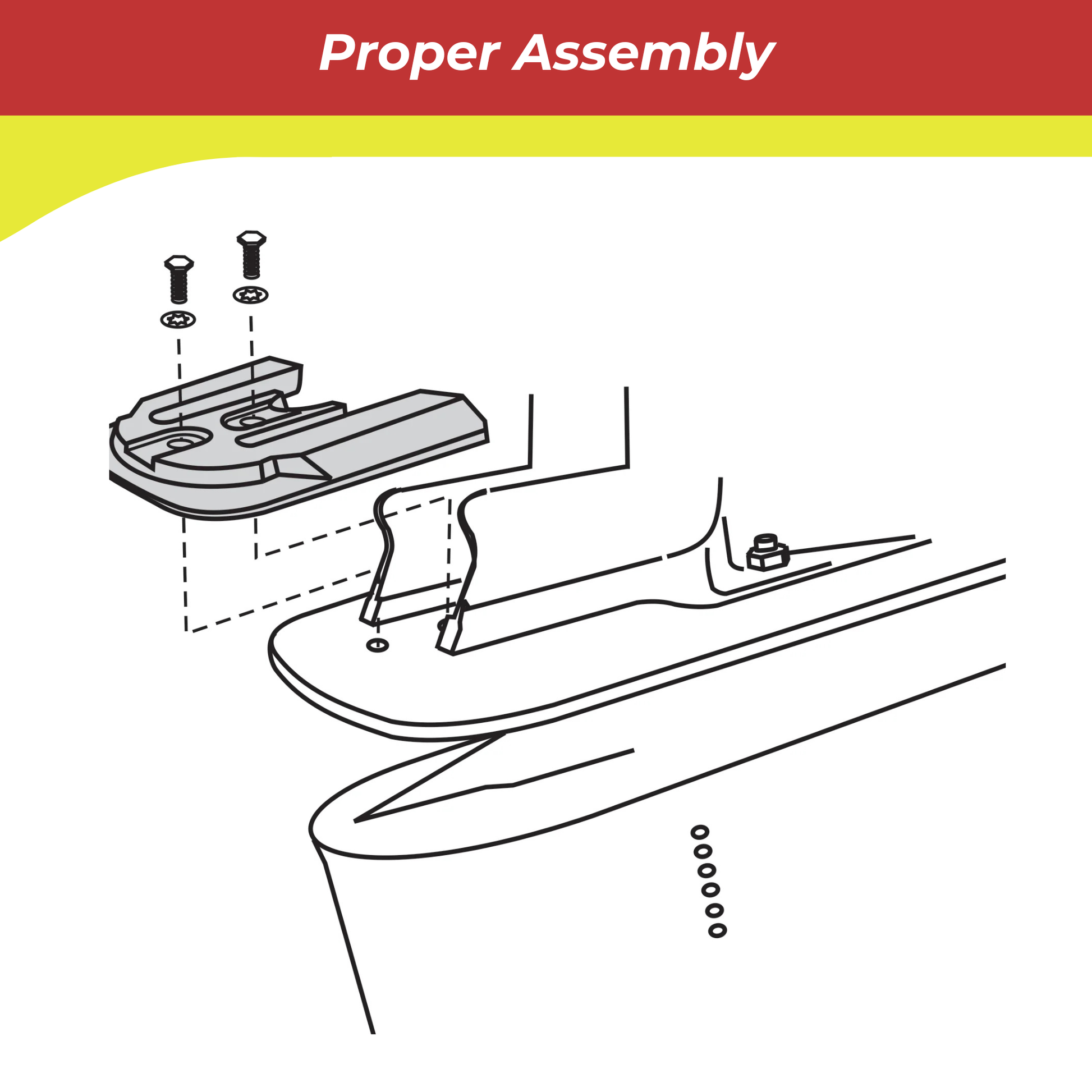 Diagram of proper 00046a anode assembly with screws and hardware on a white background