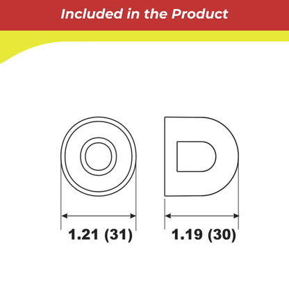 Technical drawing of two circular 00050a with dimensions on a white background.