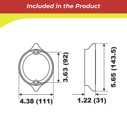 Technical drawing of a 00116A with dimensions on a white background