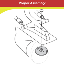 Diagram showing proper assembly of a mechanical  00049A component with text 'Proper Assembly' at the top.