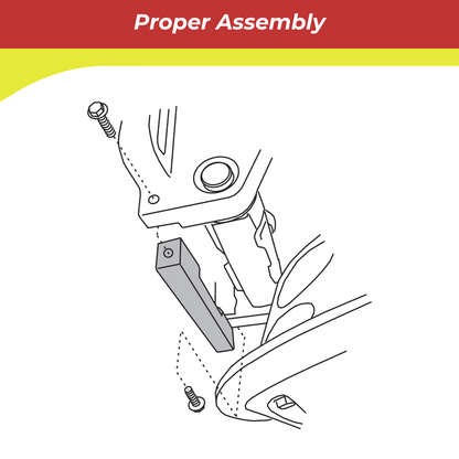 Technical diagram of a mechanical 00143a anode assembly with text 'Proper Assembly' at the top.