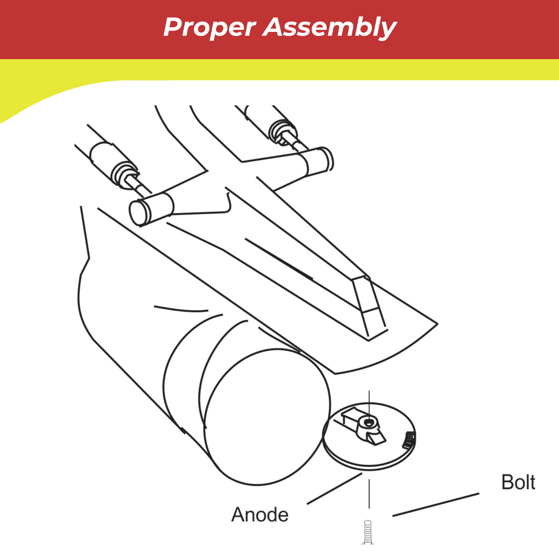 Diagram of proper 00268A anode assembly with labeled parts on a white background