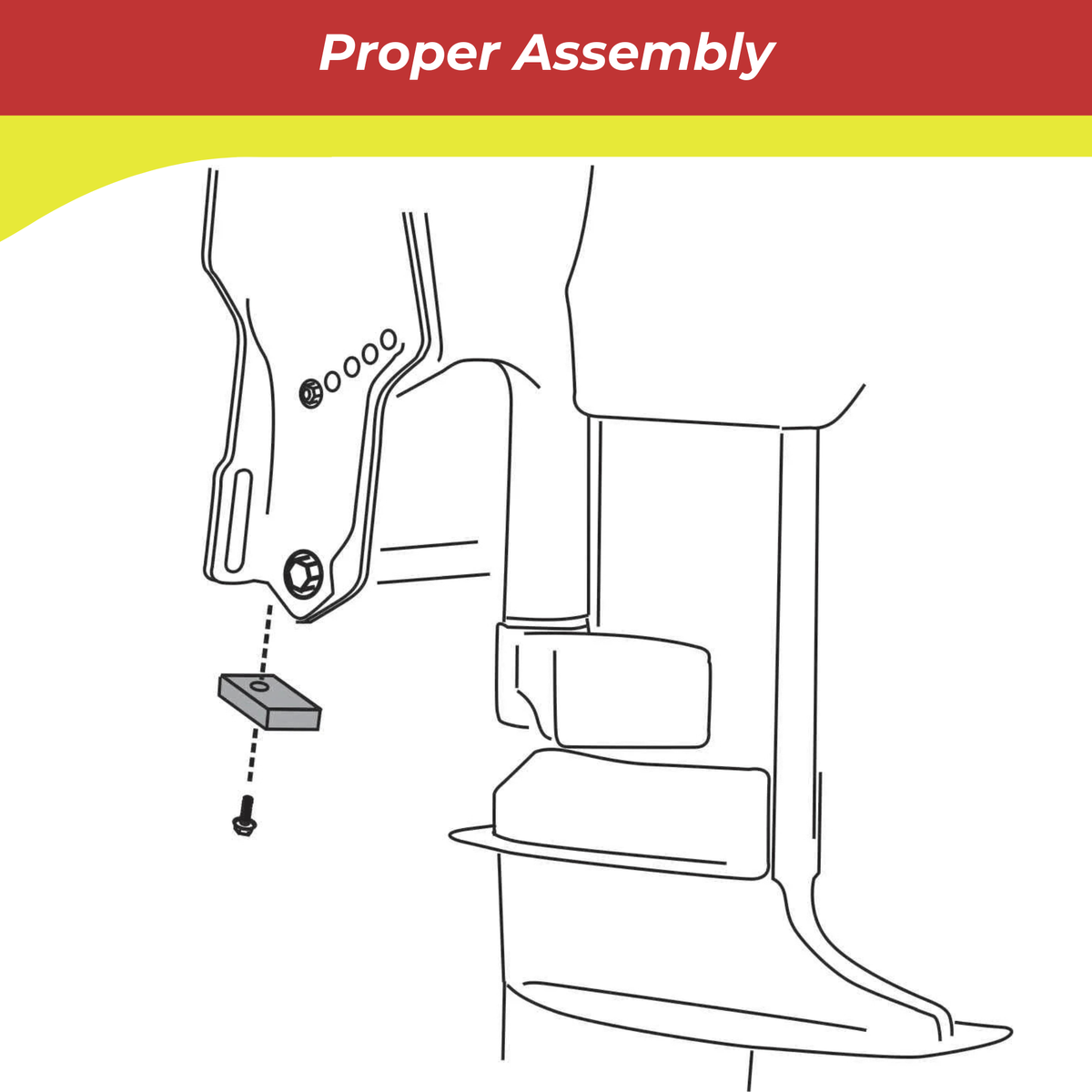 Technical diagram of a 00354A anode component assembly with text 'Proper Assembly' at the top.